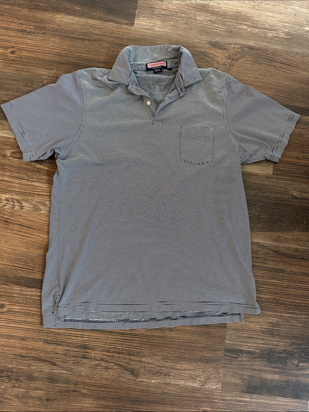 Vineyard Vines Navy and White Micro-Stripe Short Sleeve Polo